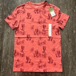 Goodfellow & Co Mens Desert Cactus Print Cotton T Shirt Coral Red Size S NWT